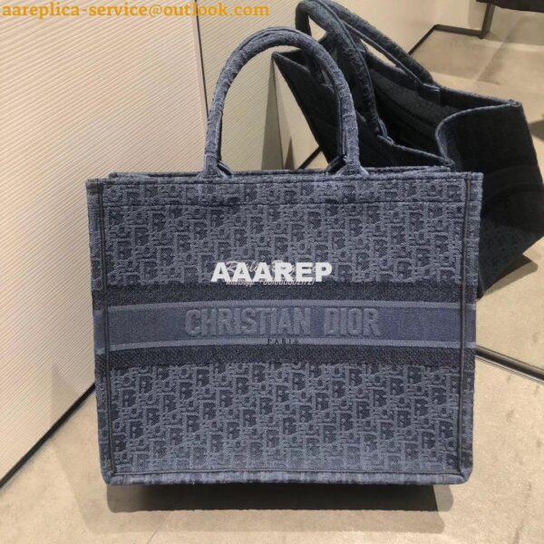 Replica Dior Book Tote Bag In Blue Denim Oblique Embroidered Canvas 3