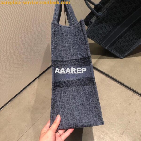 Replica Dior Book Tote Bag In Blue Denim Oblique Embroidered Canvas 6