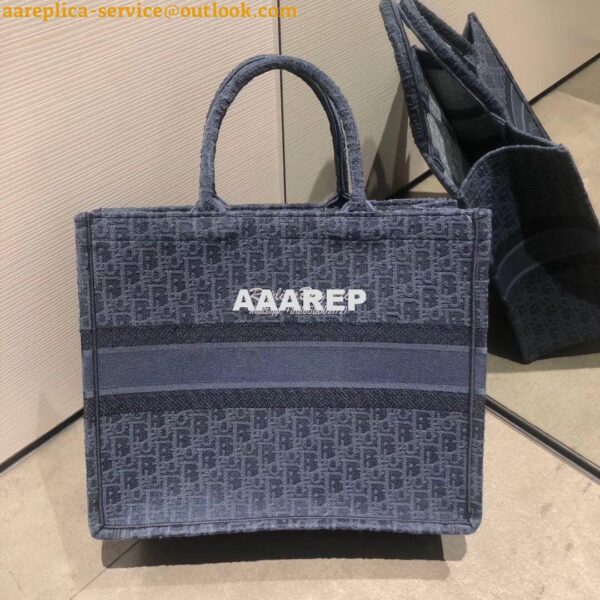 Replica Dior Book Tote Bag In Blue Denim Oblique Embroidered Canvas 7