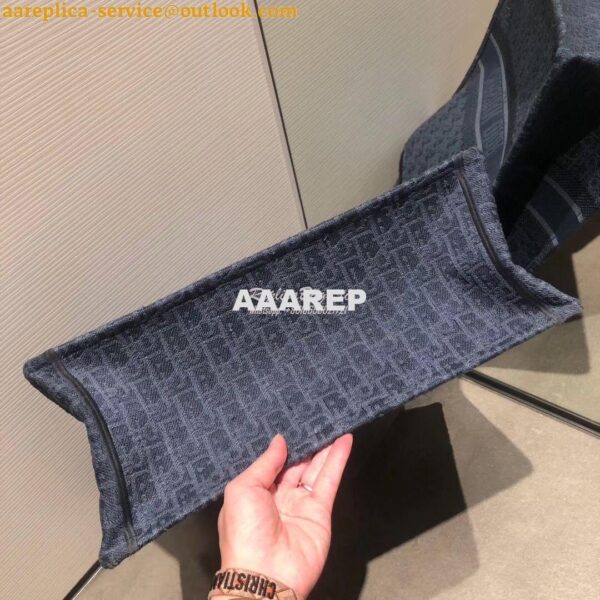 Replica Dior Book Tote Bag In Blue Denim Oblique Embroidered Canvas 8