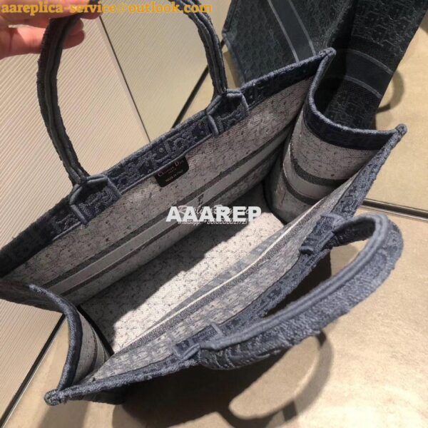Replica Dior Book Tote Bag In Blue Denim Oblique Embroidered Canvas 9
