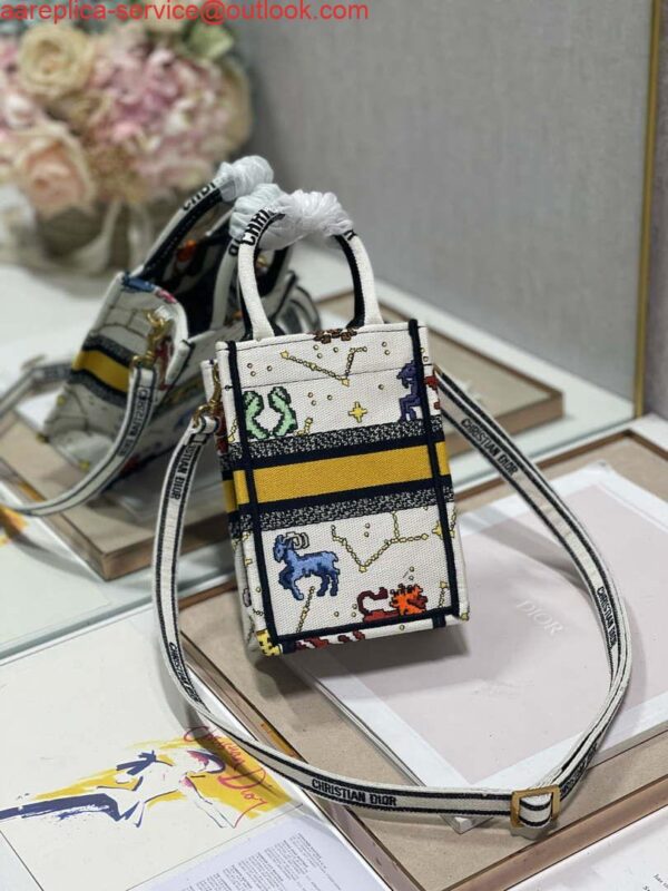 Replica Dior S5555 Mini Dior Book Tote Phone Bag White multicolor Deer embroidery S1105 4