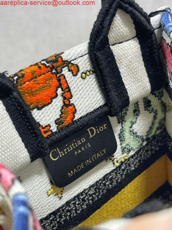 Replica Dior S5555 Mini Dior Book Tote Phone Bag White multicolor Deer embroidery S1105 7