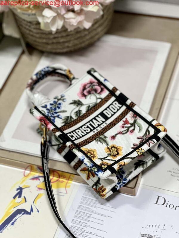 Replica Dior S5555 Mini Dior Book Tote Phone Bag White multicolor embroidery S1101 7