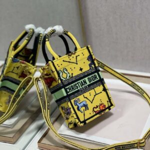 Replica Dior S5555 Mini Dior Book Tote Phone Bag Yellow multicolor Deer embroidery S1106