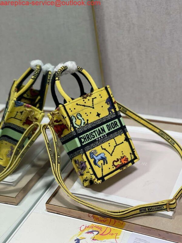 Replica Dior S5555 Mini Dior Book Tote Phone Bag Yellow multicolor Deer embroidery S1106 3