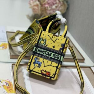 Replica Dior S5555 Mini Dior Book Tote Phone Bag Yellow multicolor Deer embroidery S1106 2