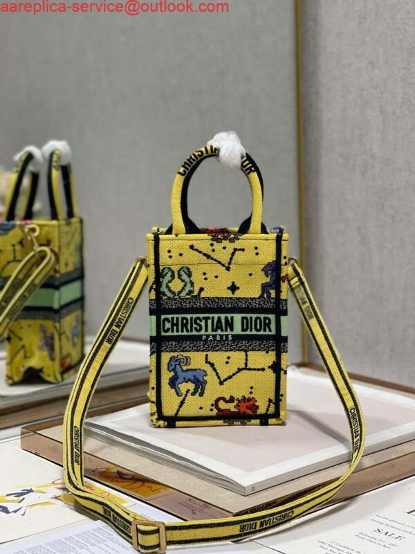 Replica Dior S5555 Mini Dior Book Tote Phone Bag Yellow multicolor Deer embroidery S1106 6