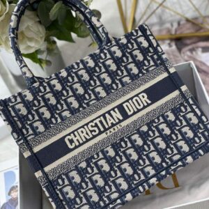 Replica Dior Book Tote M1265 Small Dior Oblique Embroidery Blue