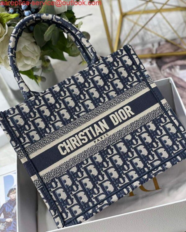 Replica Dior Book Tote M1265 Small Dior Oblique Embroidery Blue 3