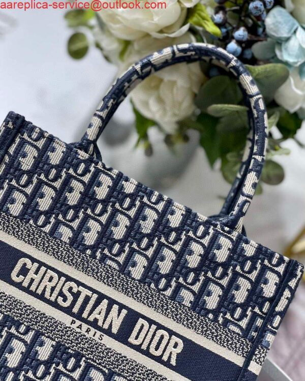 Replica Dior Book Tote M1265 Small Dior Oblique Embroidery Blue 5