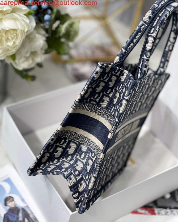 Replica Dior Book Tote M1265 Small Dior Oblique Embroidery Blue 8