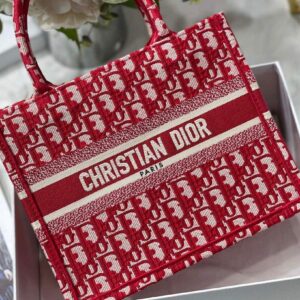 Replica Dior Book Tote M1265 Small Dior Oblique Embroidery Red