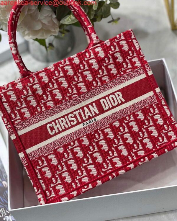 Replica Dior Book Tote M1265 Small Dior Oblique Embroidery Red 3