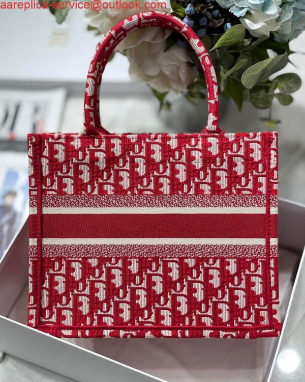 Replica Dior Book Tote M1265 Small Dior Oblique Embroidery Red 7