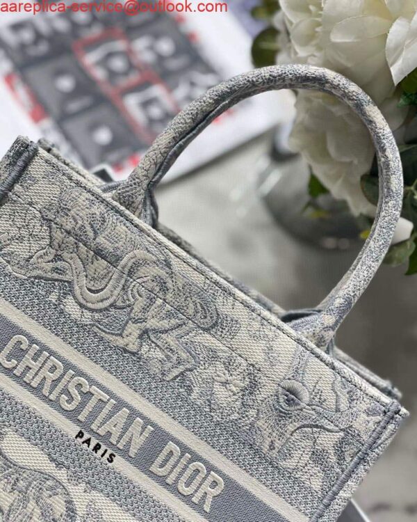 Replica Dior Book Tote M1265 Small Dior Toile De Jouy Reverse Embroidery Gray 4