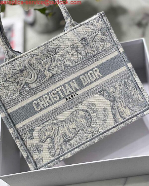 Replica Dior Book Tote M1265 Small Dior Toile De Jouy Reverse Embroidery Gray 6