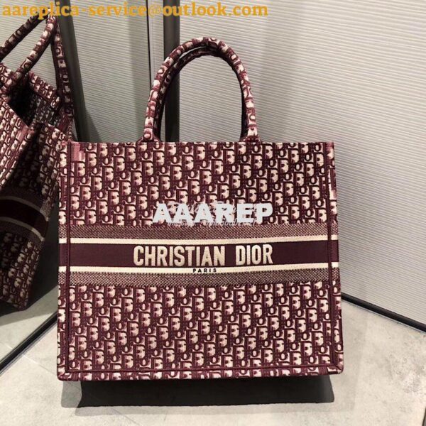 Replica Dior Book Tote bag in burgundy Oblique Embroidered Canvas 4