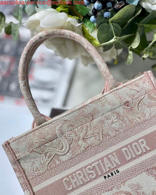 Replica Dior Book Tote M1265 Small Dior Toile De Jouy Reverse Embroidery Pink 4