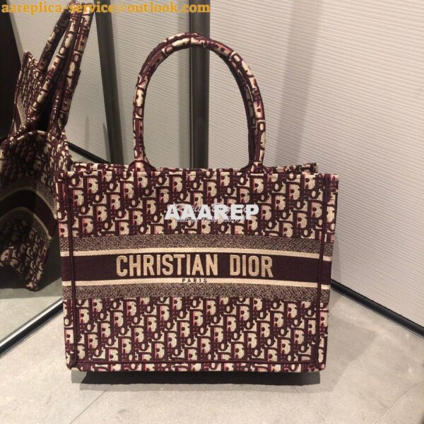 Replica Dior Book Tote bag in burgundy Oblique Embroidered Canvas 12