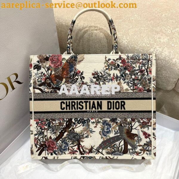 Replica Dior Book Tote bag in Ecru Multicolor Dior Jardin d'Hiver Embr 3