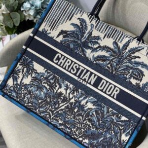 Replica Dior Book Tote M1286 Blue Dior Palms Embroidery