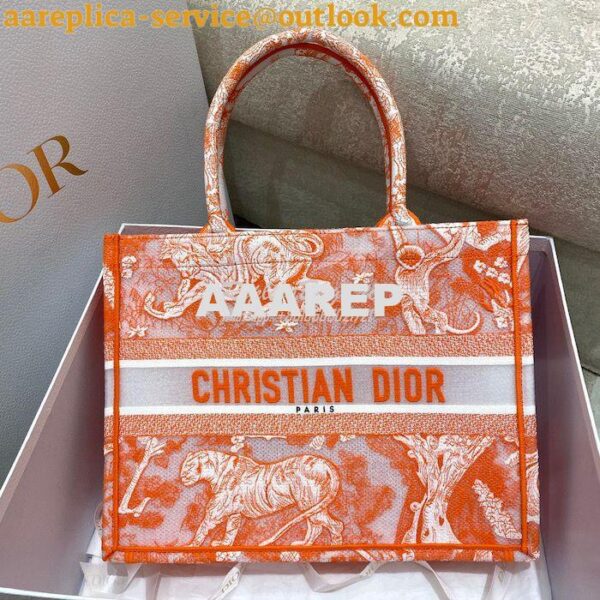 Replica Dior Book Tote bag in Fluorescent Orange Toile de Jouy Transpa 12