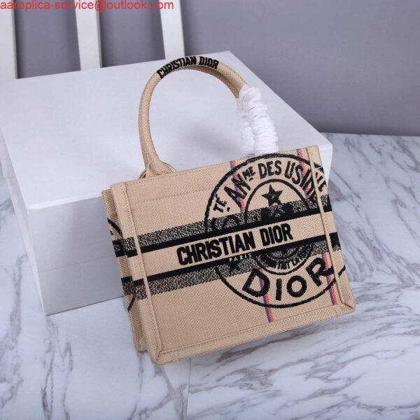 Replica Dior M1265 Small Book Tote Beige jute fabric with Union motif 5