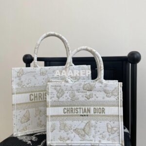 Replica Dior Book Tote bag in Gold-Tone and White Butterfly Zodiac Emb