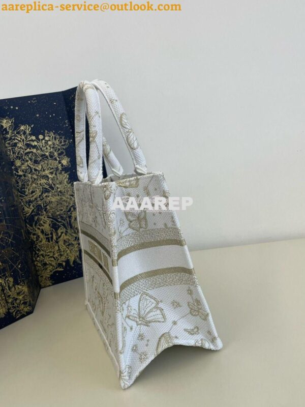 Replica Dior Book Tote bag in Gold-Tone and White Butterfly Zodiac Emb 5