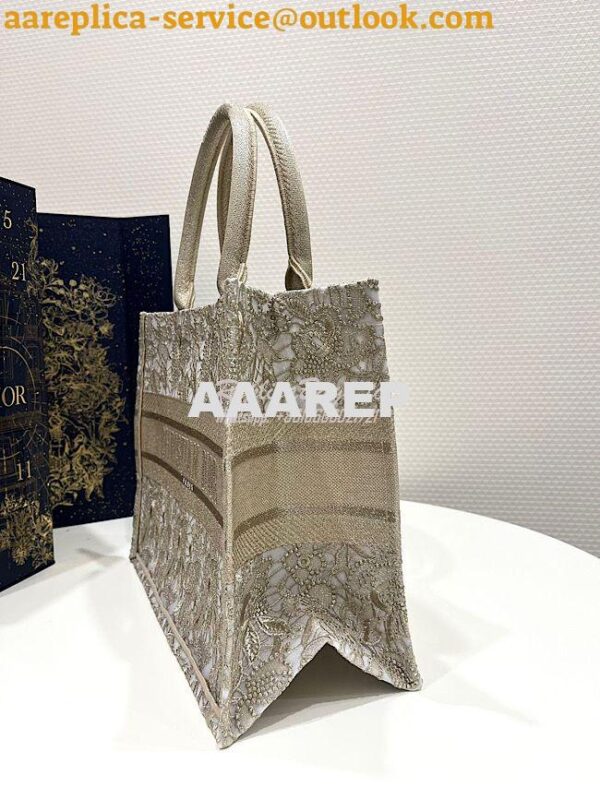 Replica Dior Book Tote bag in Gold-Tone D-Lace Embroidery with 3D Macr 5