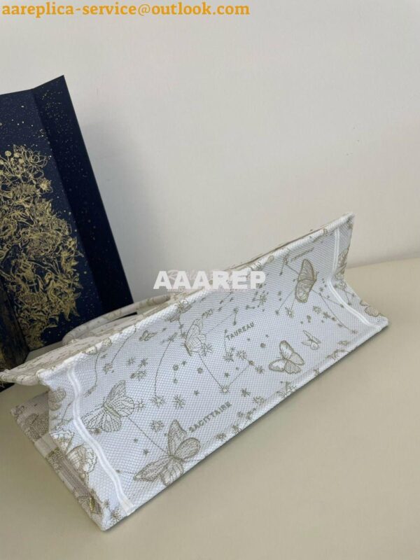 Replica Dior Book Tote bag in Gold-Tone and White Butterfly Zodiac Emb 21