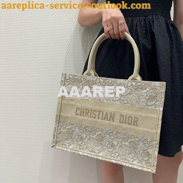 Replica Dior Book Tote bag in Gold-Tone D-Lace Embroidery with 3D Macr 14