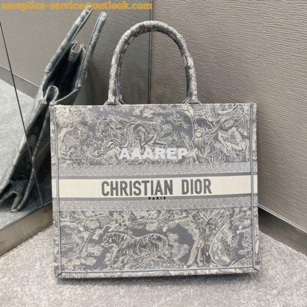 Replica Dior Book Tote bag in Gray Toile de Jouy Reverse Embroidery 3