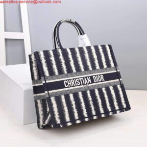 Replica Dior M1286 Dior Book Tote Blue D-Stripes Embroidery