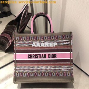 Replica Dior Book Tote bag in Multi-colour Embroidered Canvas Pink