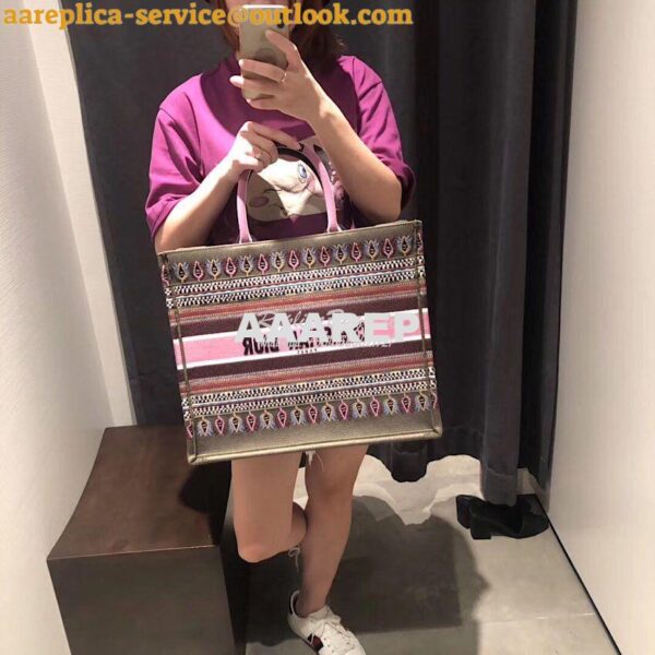 Replica Dior Book Tote bag in Multi-colour Embroidered Canvas Pink 13