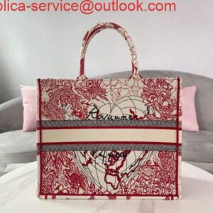 Replica Dior M1286 DIORAMOUR DIOR BOOK TOTE Red and White D-Royaume d'Amour Embroidery