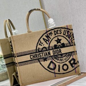 Replica Dior M1286 Large Book Tote Beige jute fabric with Union motif embroidery