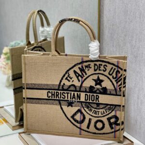 Replica Dior M1286 Large Book Tote Beige jute fabric with Union motif embroidery 2