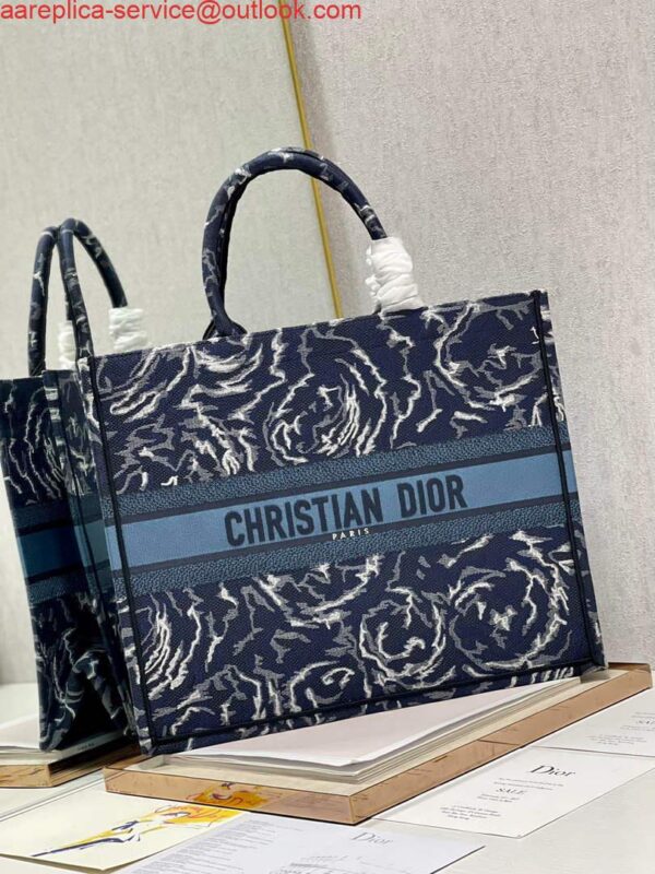 Replica Dior M1286 Large Book Tote Blue Dior Roses embroidery 2