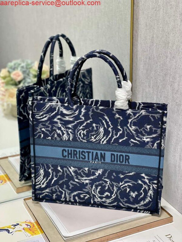 Replica Dior M1286 Large Book Tote Blue Dior Roses embroidery 2