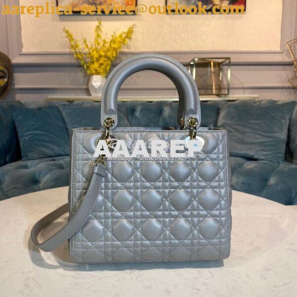 Replica Christian Dior Lady Dior Flap Cover Medium Quilted in Grey Pea 5