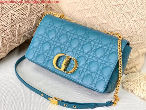 Replica Dior Large Caro Bag M9243 Calfskin Blue Gold 4