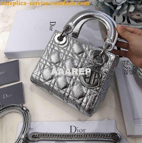 Replica Christian Dior Lady Dior Grained Metallic Silver Bag 4