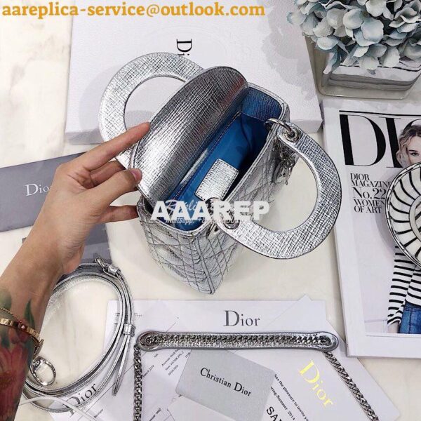 Replica Christian Dior Lady Dior Grained Metallic Silver Bag 8