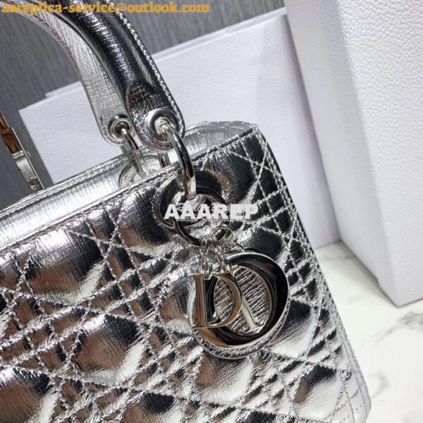 Replica Christian Dior Lady Dior Grained Metallic Silver Bag 13