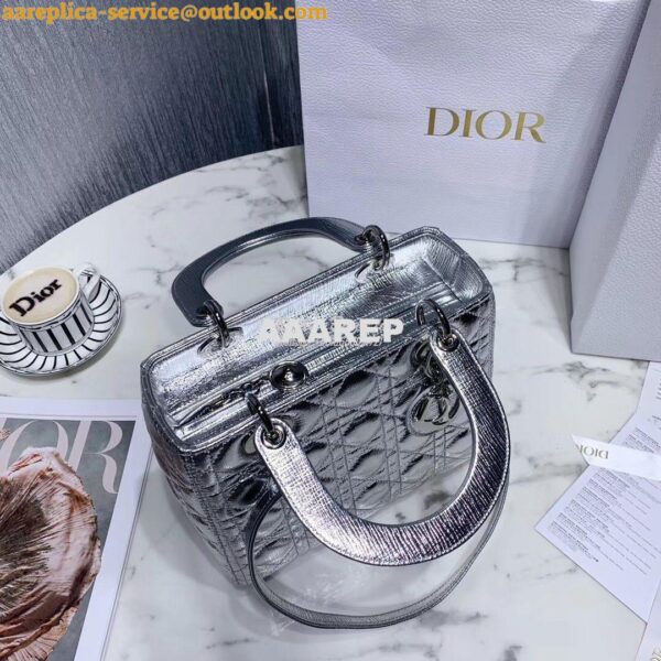 Replica Christian Dior Lady Dior Grained Metallic Silver Bag 16