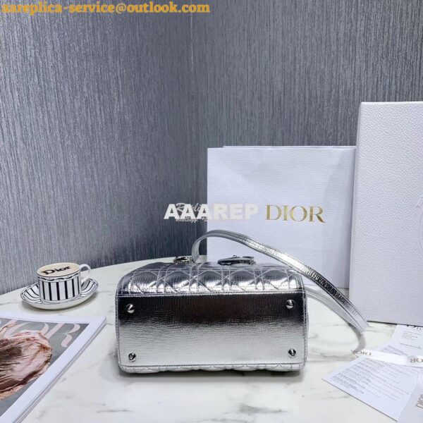 Replica Christian Dior Lady Dior Grained Metallic Silver Bag 18