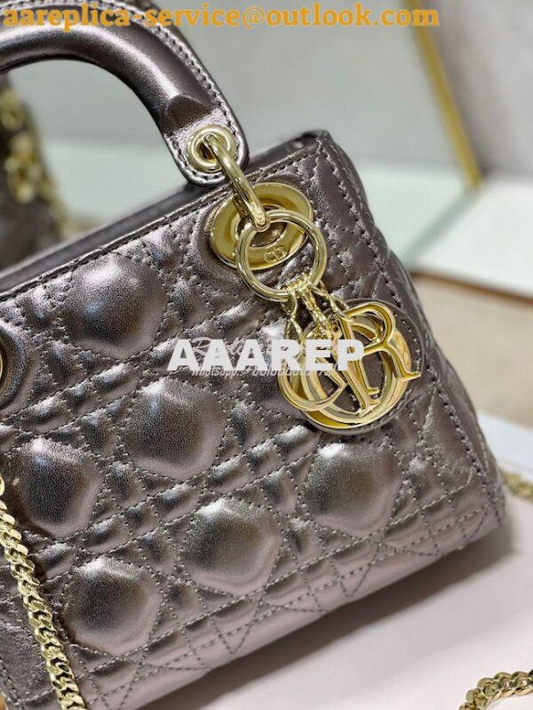 Replica Christian Dior Lady Dior Quilted in Metallic Lambskin Leather 5